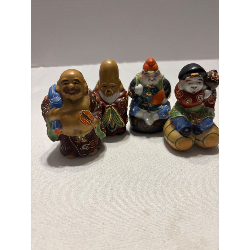 Set of 4 Porcelain Japanese Lucky God Figurines